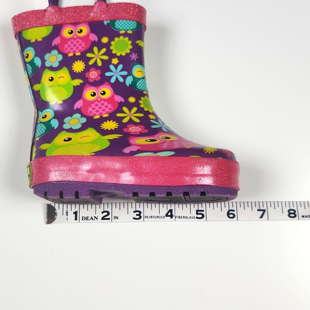 Western Chief -  Toddler Girl's Glittery Rainboots - Owl/Flower Print - Size 5/6 - Picture 4 of 5